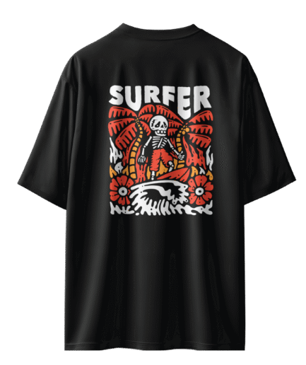 Surfer Kırmızı Çiçek Siyah Tişört