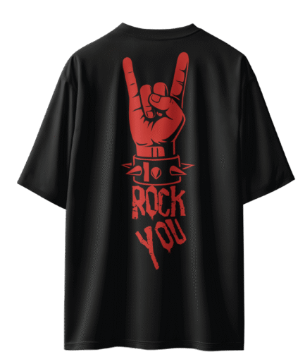 Rock You Oversize Siyah Tişört