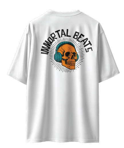 Immortal Beats Oversize Beyaz Tişört