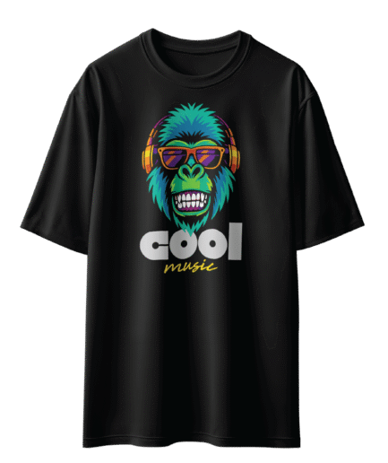 Cool Music Yeşil Maymun Oversize Siyah Tişört
